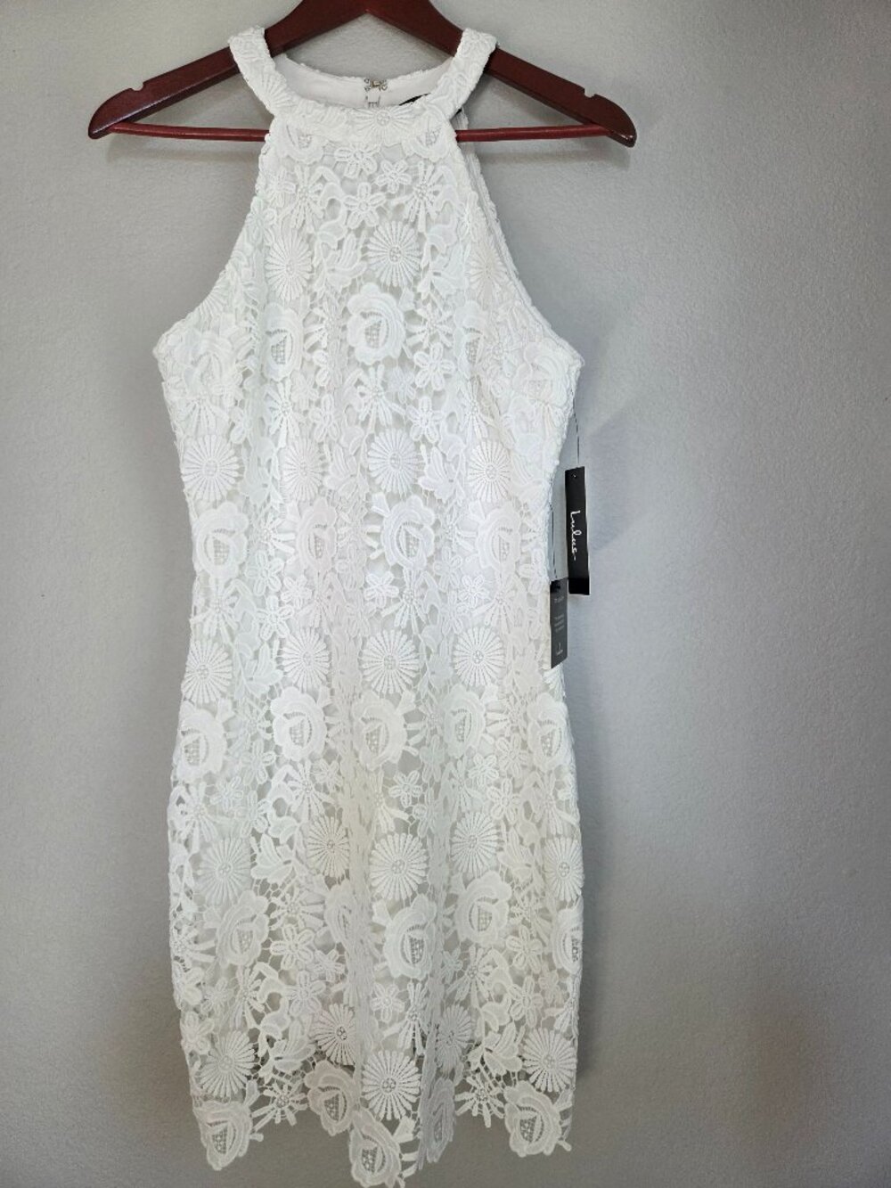 Lulus Ivory Floral Lace Halter Mini Dress Small NWT Bridal Shower